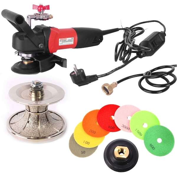 Hardin 220V 4" Var Spd Polisher, 2" Full Bullnose Diamond Profile Wheel & 8pc 4" Diamond Polishing Pad Set V50WVPOLSET220 - main